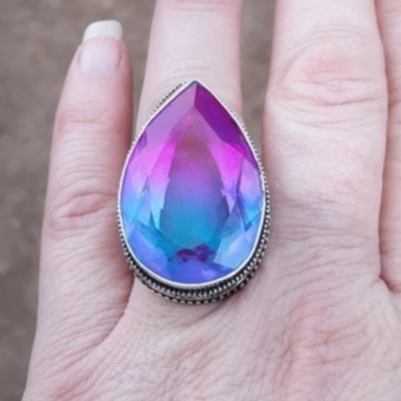 New Bi-Color Tourmaline 925 Silver Statement Ring. - Picture 2 of 11